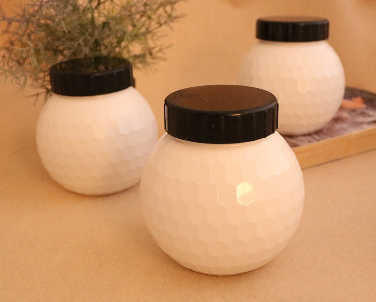 White Edition β 50 Pcs Diamond Design Storage Jars | 62mm Mouth Small PET Plastic Jars with Red & White Cap | Airtight, BPA-Free Containers for Spices, Dry Fruits, Masalas & More