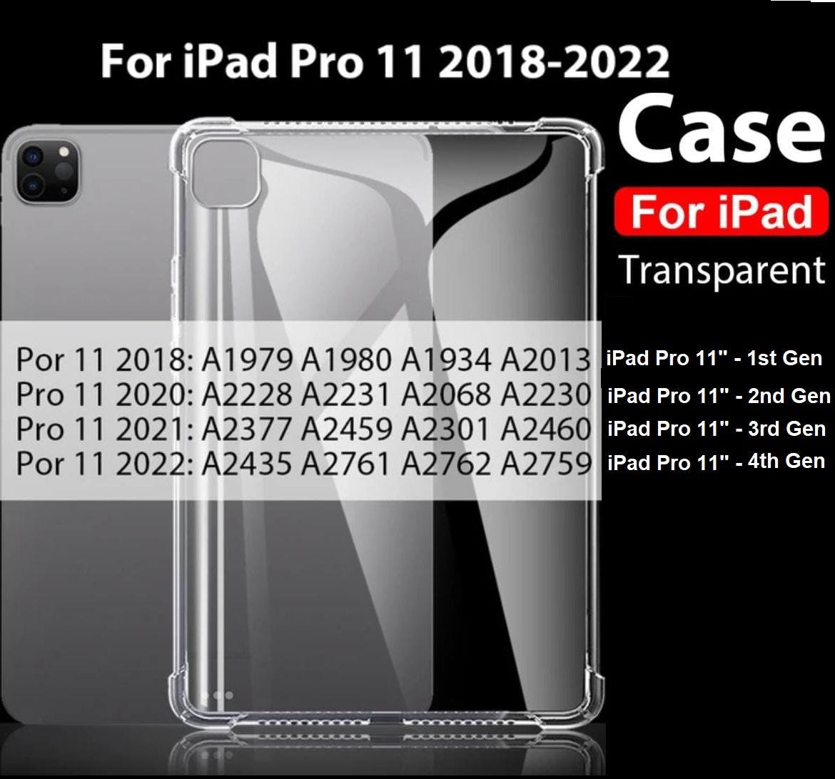 APPLE iPad Pro 11" inch 1st/2nd/3rd/4th Gen 2018/2020/2021/2022 - CLEAR TRANSPARENT BACK CASE