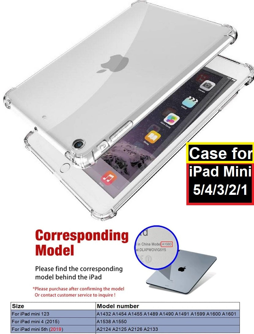 Apple iPad Mini (5/4/3/2/1) 7.9 inch (1st, 2nd, 3rd, 4th, 5th Gen) - ANTI SHOCK TRANSPARENT BACK CASE