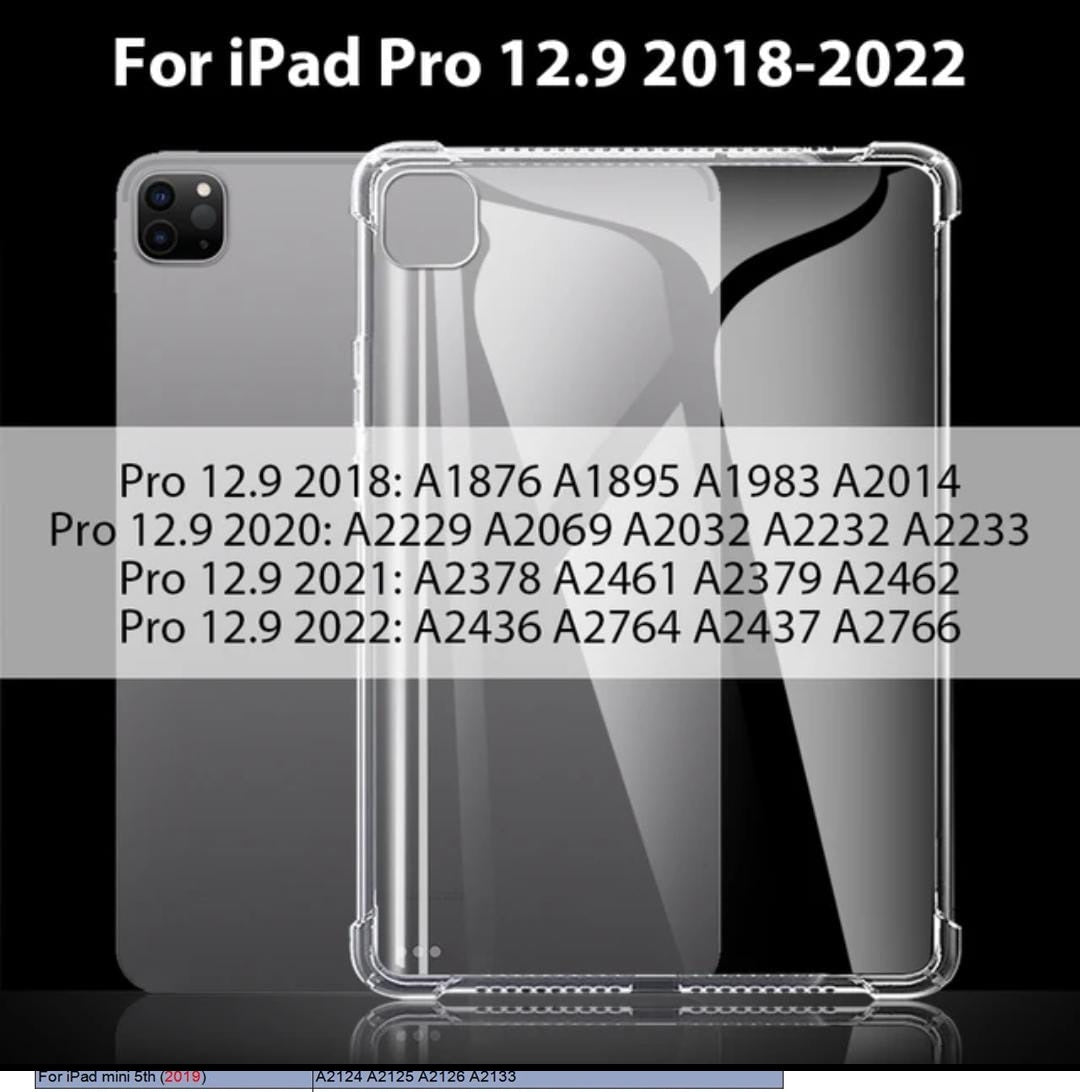 iPad PRO 12.9 inch (2018-2022) (1st, 2nd, 3rd, 4th Gen) with home button ANTI SHOCKTRANSPARENT BACK CASE