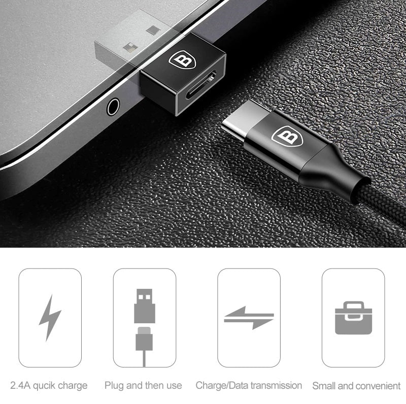 BASEUS Type-C Female Interface Convert to USB Male Adapter Converter New - BLACK - AABA MALL