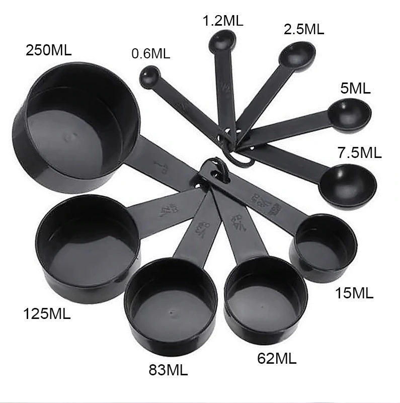 10 Pieces Kitchen Measuring Spoons Set Plastic - Black