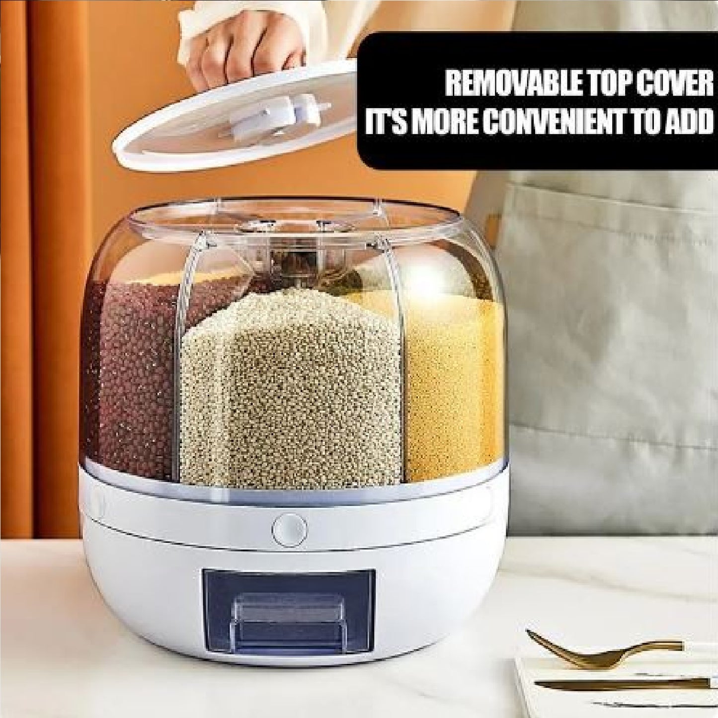 360° Rotatable Rice Storage Multi Compartment Grain Dispenser