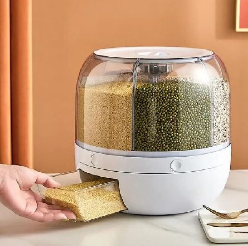 360° Rotatable Rice Storage Multi Compartment Grain Dispenser