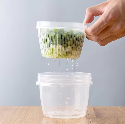 With 1 Pc Detachable Drain Basket Fridge Food Storage Container With Lid, Airtight Refrigerator Food Box