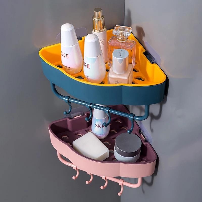 Bathroom Corner Shelf Wall-Mounted Storage Rack Wall-Mounted Cloud Corner Multifunction Basket Shelf for Sponge and Razor, Shampoo Holder Organizer, No Drilling Adhesive Wall Mounted Bathroom Shelf, Rustproof