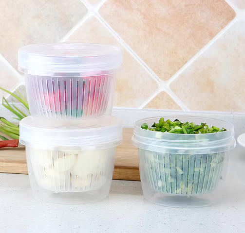 With 1 Pc Detachable Drain Basket Fridge Food Storage Container With Lid, Airtight Refrigerator Food Box
