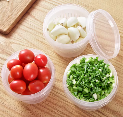 With 1 Pc Detachable Drain Basket Fridge Food Storage Container With Lid, Airtight Refrigerator Food Box