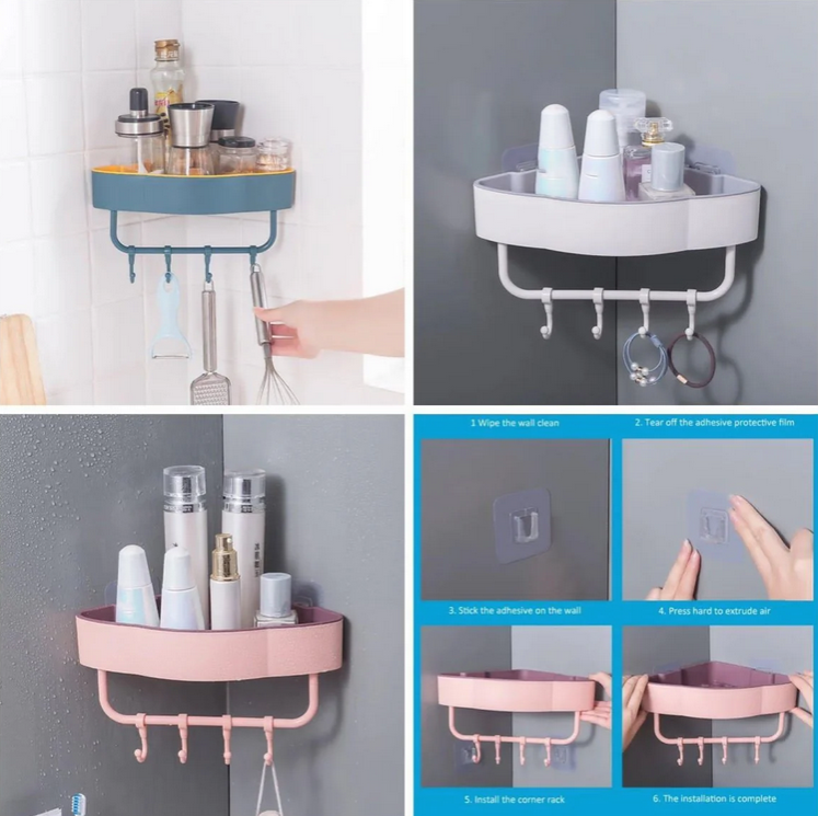 Bathroom Corner Shelf Wall-Mounted Storage Rack Wall-Mounted Cloud Corner Multifunction Basket Shelf for Sponge and Razor, Shampoo Holder Organizer, No Drilling Adhesive Wall Mounted Bathroom Shelf, Rustproof