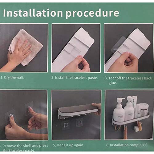 Kitchen Bathroom Storage Rack with Hooks Washroom Shelf Wall-mounted Plastic Container Storage Organizer - AABA MALL