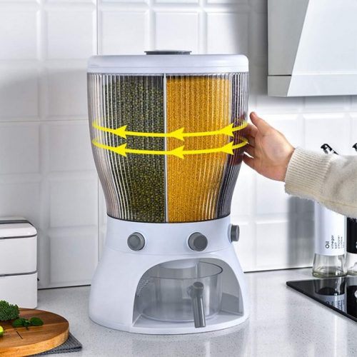 Grains Rice Bucket Dispenser Multifunctional Tank 360 Degree Rotary 4-Grid Food