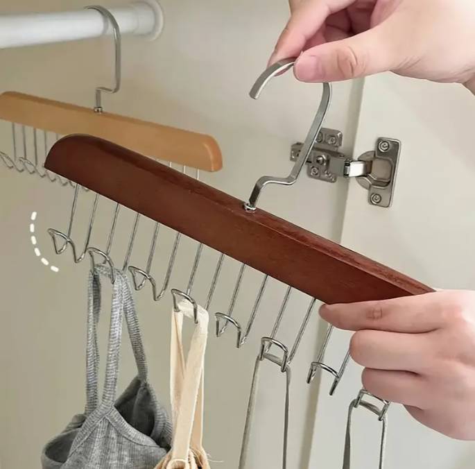 8 Hook Multifunctional Solid Wood Hanger Perfect For Hanging Belts, Hats, Vests, Underwear, Silk Scarves, Dormitory Home Goodies - AABA MALL