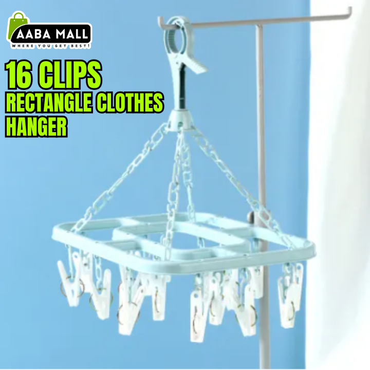 8 Clips / 16 Clips Rectangle Clothes Hanger | Windproof Drying Rack with Strong Hanger Clips | Socks, Underwear, Towels & Laundry Dryer Organizer