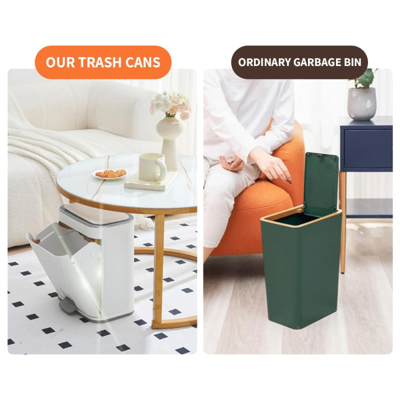 Bathroom Dustbin Trash Can with Lid โ Plastic Press Top Garbage Bin for Kitchen, Bedroom, Living Room & Office