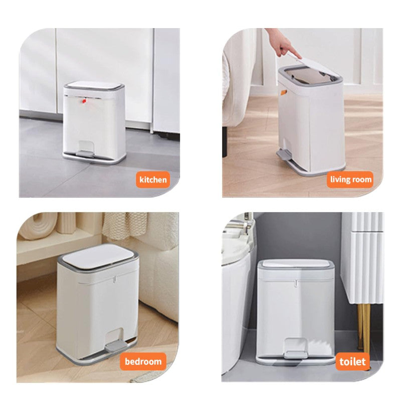 Bathroom Dustbin Trash Can with Lid โ Plastic Press Top Garbage Bin for Kitchen, Bedroom, Living Room & Office