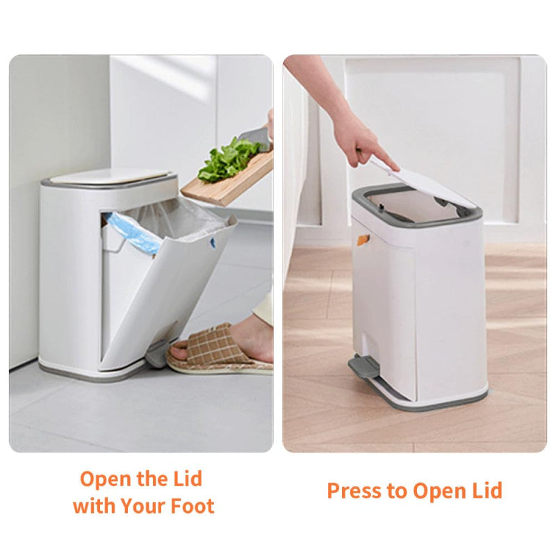 Bathroom Dustbin Trash Can with Lid โ Plastic Press Top Garbage Bin for Kitchen, Bedroom, Living Room & Office
