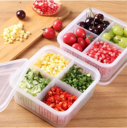 4 Pcs Detachable Drain Food Storage Basket Container With Lid