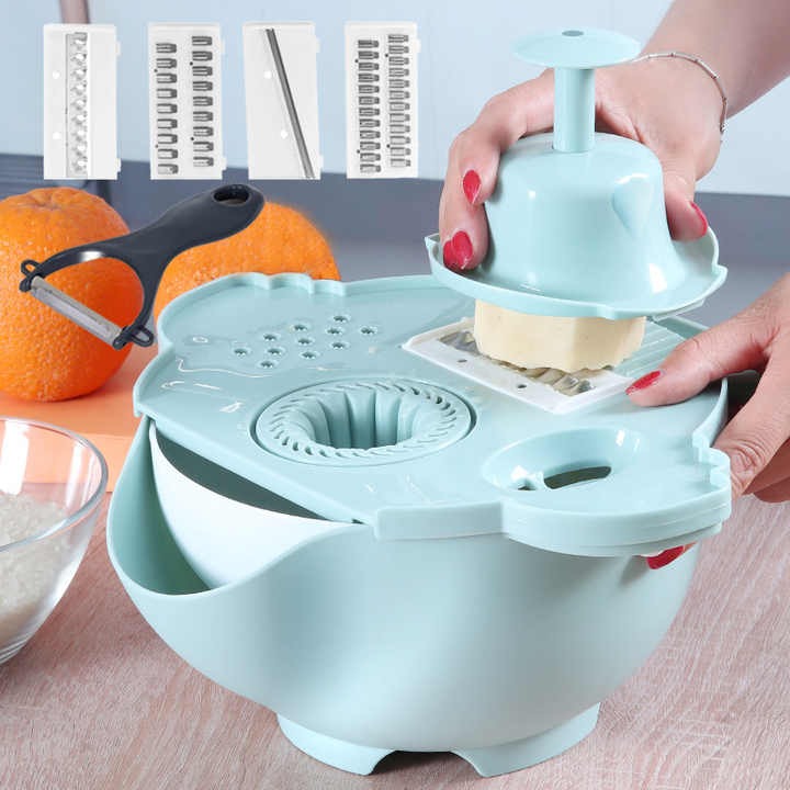 Multi-Purpose Vegetable Grater, Cutter And Rice Drain Bowl - 7 in 1