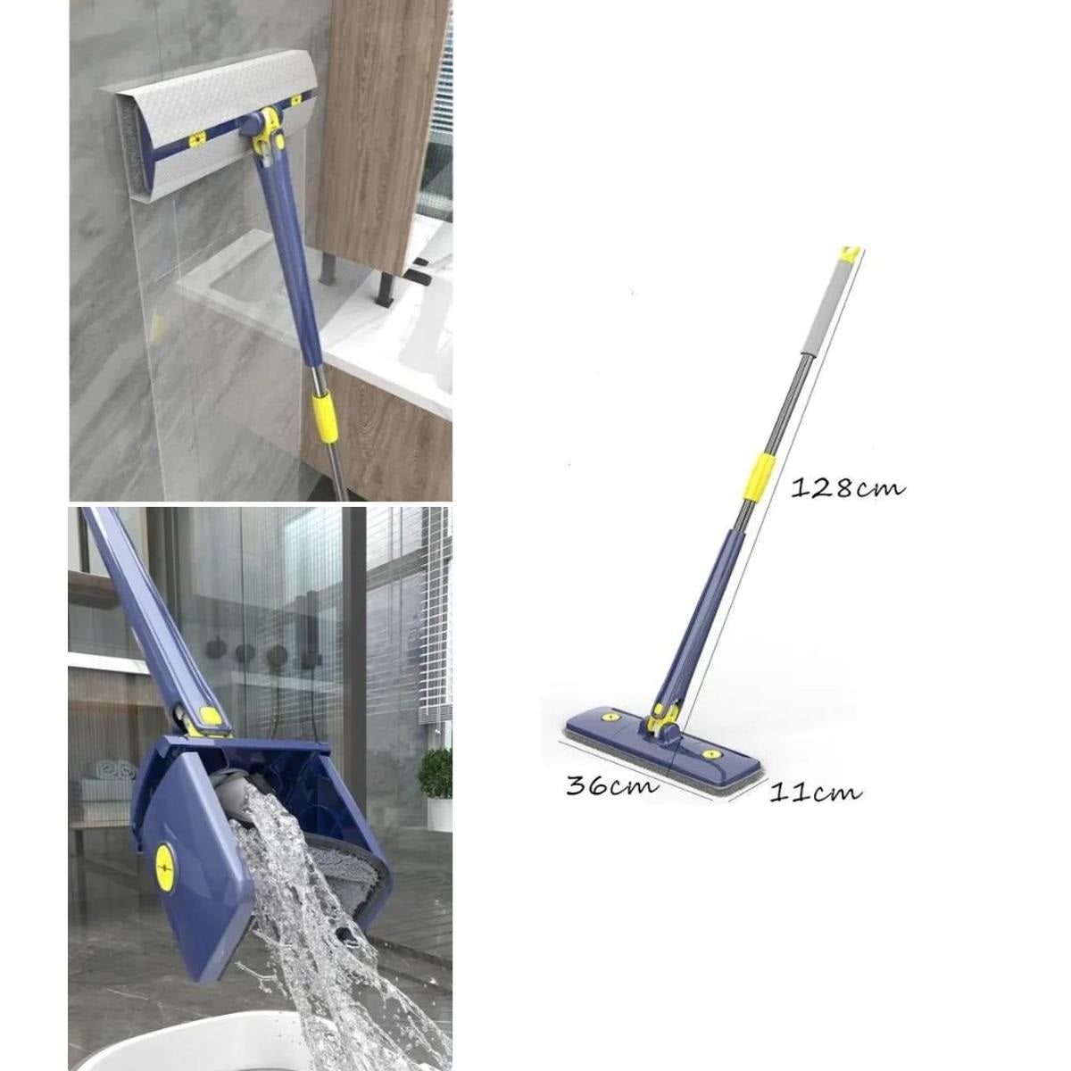 Telescopic Flat Mop with Automatic Water Squeezing Function 360 Degree Rotatable Adjustable Cleaning Mop