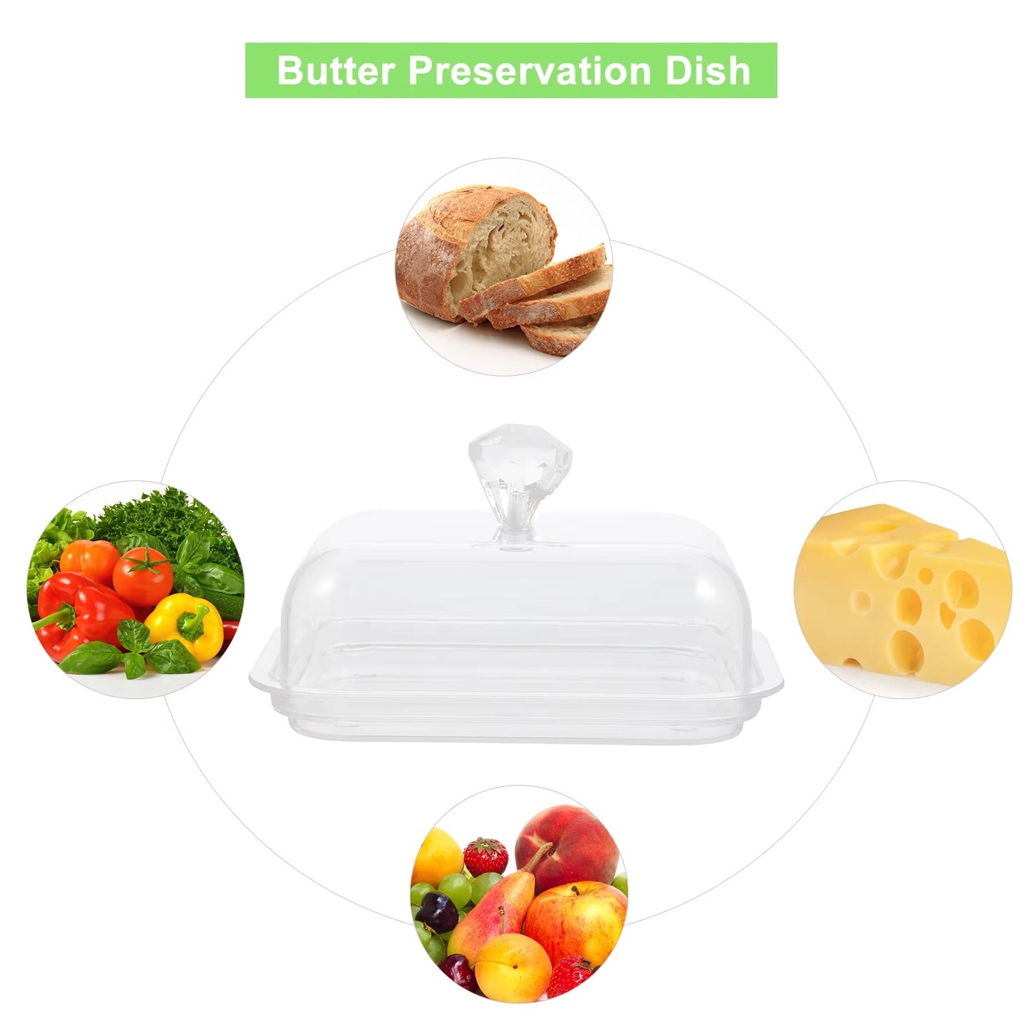 Acrylic Butter Dish With Plastic Lid and Knob Fridge Storage
