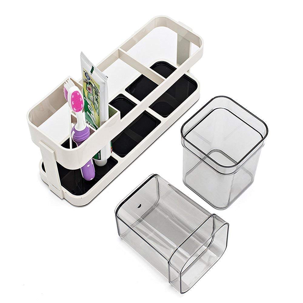 2 Cup Toothbrush Toothpaste Stand Holder Bathroom Storage Organizer