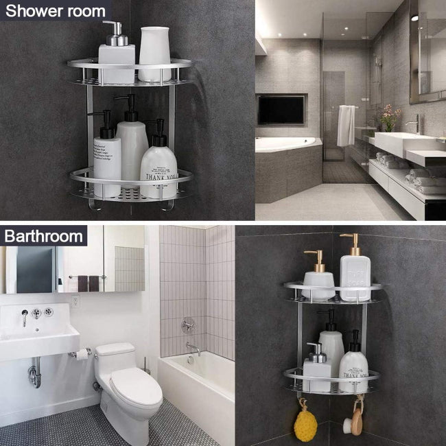 2 layer triangular shower caddy shelf bathroom corner organizer