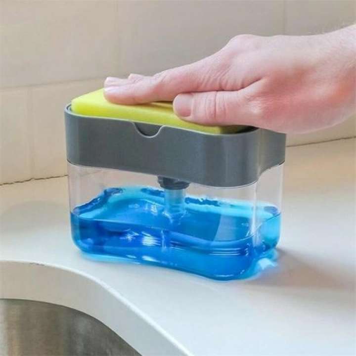 2-in-1 Soap Pump Dispenser with Sponge Holder | One-Hand Press Soap Dispenser for Kitchen Sink | Dishwashing Liquid Pump & Sponge Caddy Organizer | Bathroom & Kitchen Cleaning Accessory
