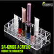 24-Hole Acrylic Cosmetic Organizer ? Stylish Makeup Display Stand | Modern Transparent Cosmetic Showcase for Professional & Home Use