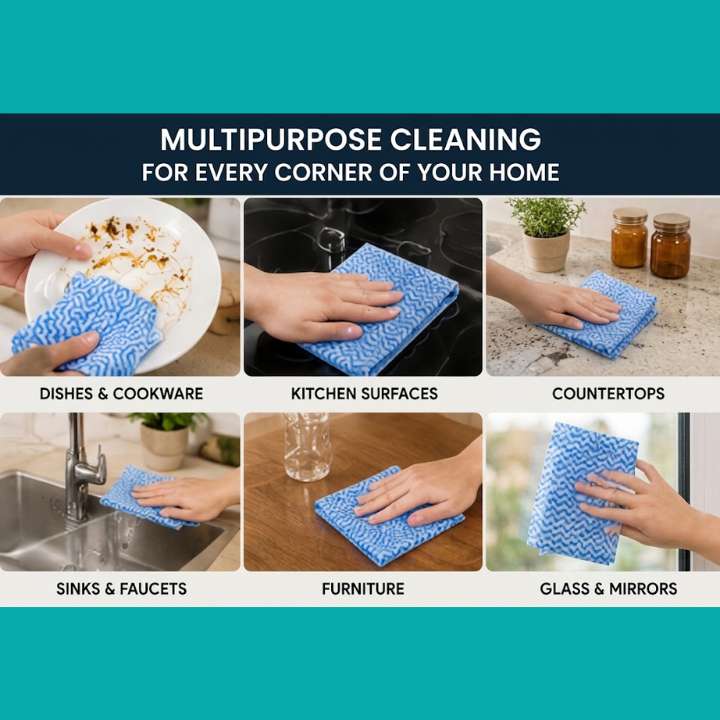 25 Pcs Eco‑Friendly Non‑Woven Fabric Disposable Cleaning Cloths | Multipurpose Kitchen & Household Wipes