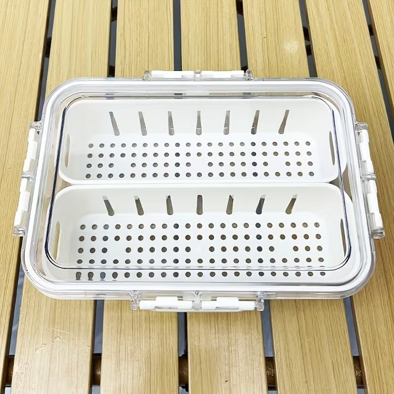 stackable refrigerator storage box with lid and drain basket