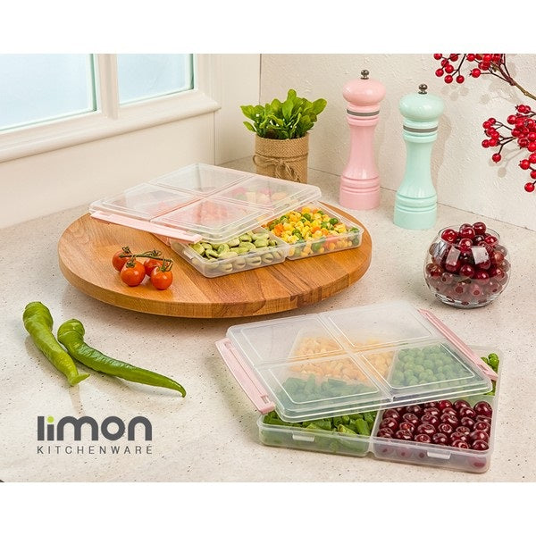 Limon 4 Section Fridge/Freezer Box With Lid Food Storage Pantry Kitchen Organizer Airtight Container -180G x 4