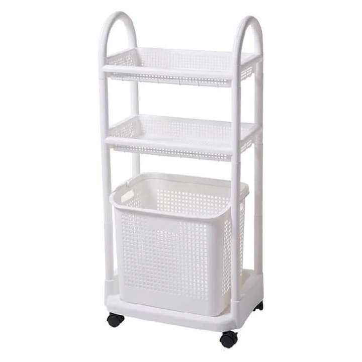 2‑Tier Laundry Basket Organizer Trolley Plastic Cart Shelf Rack for Home, Bathroom & Kitchen Storage