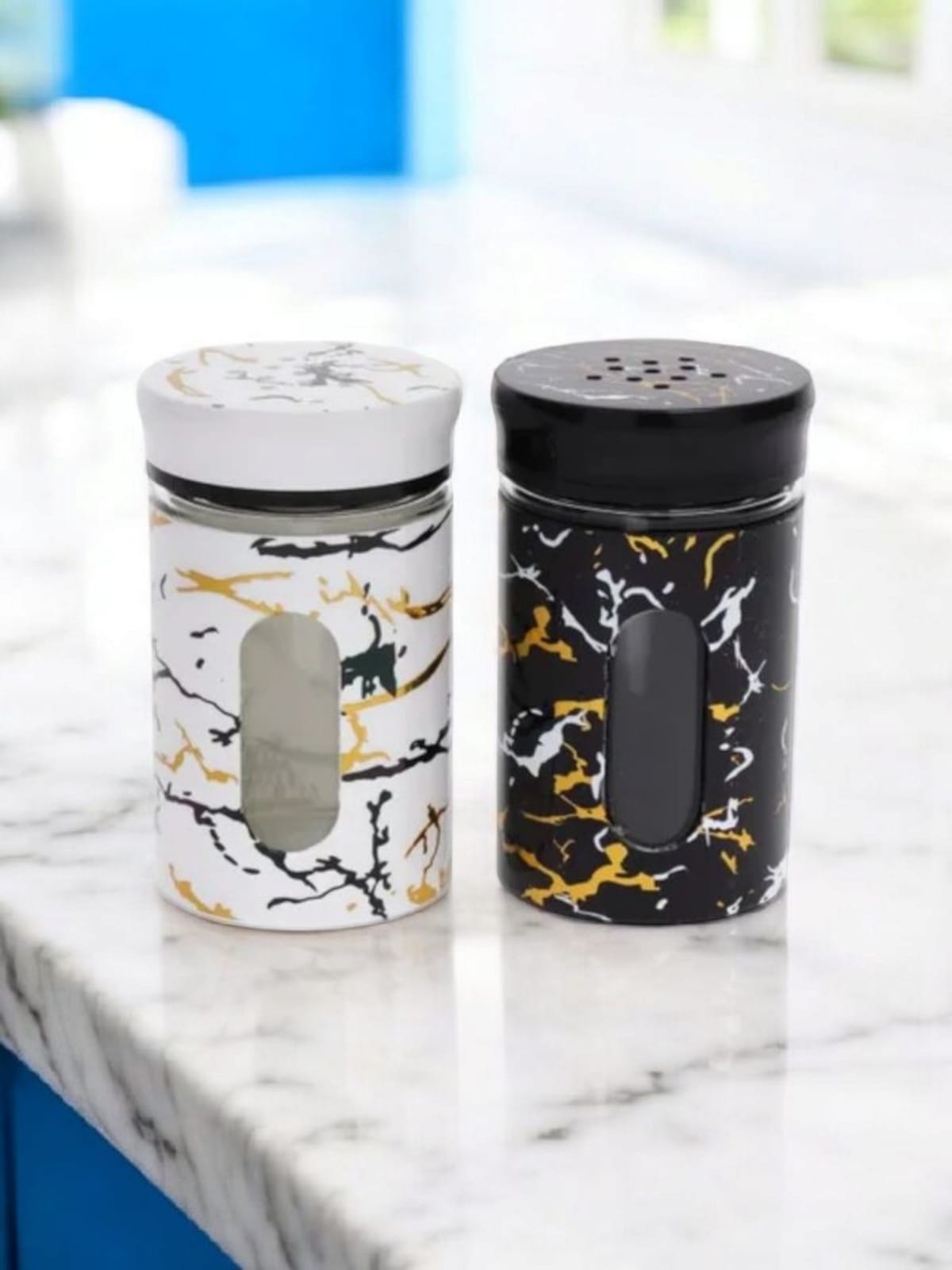 2-Piece Marble Glass Seasoning Bottle Set - Salt Shakers 100ML Namak Dani - AABA MALL