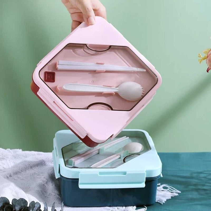 Lunch Box 3 Compartment with Utensils Eco-Friendly Leakproof Microwave Safe