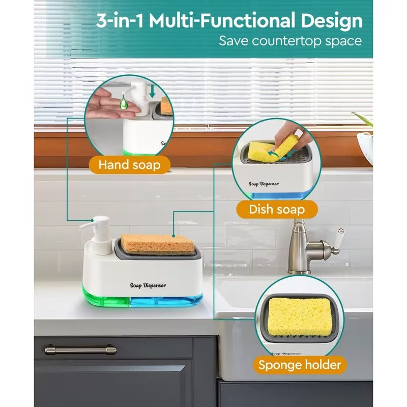 3 in 1 kitchen sink dispenser dual pump with sponge holder