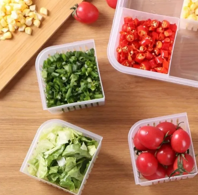 4 Pcs Detachable Drain Food Storage Basket Container With Lid