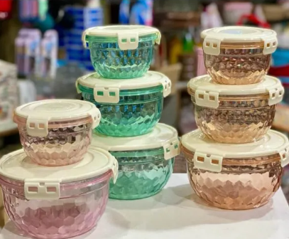 Diamond Plastic Transparent Air-Tight Bowl Set (3 Pcs)