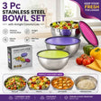 3 Pc Stainless Steel Bowl Set with Lids | Mixing, Storage & Stackable Easy Cleaning Kitchen Bowls