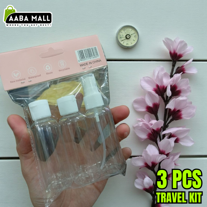 Set of 3 Pcs/ 4 Pcs / 5 Pcs Travel Kit Bottles & Dispensers | Portable Refillable Shampoo, Shower Gel, Face Wash & Lotion Containers - AABA MALL