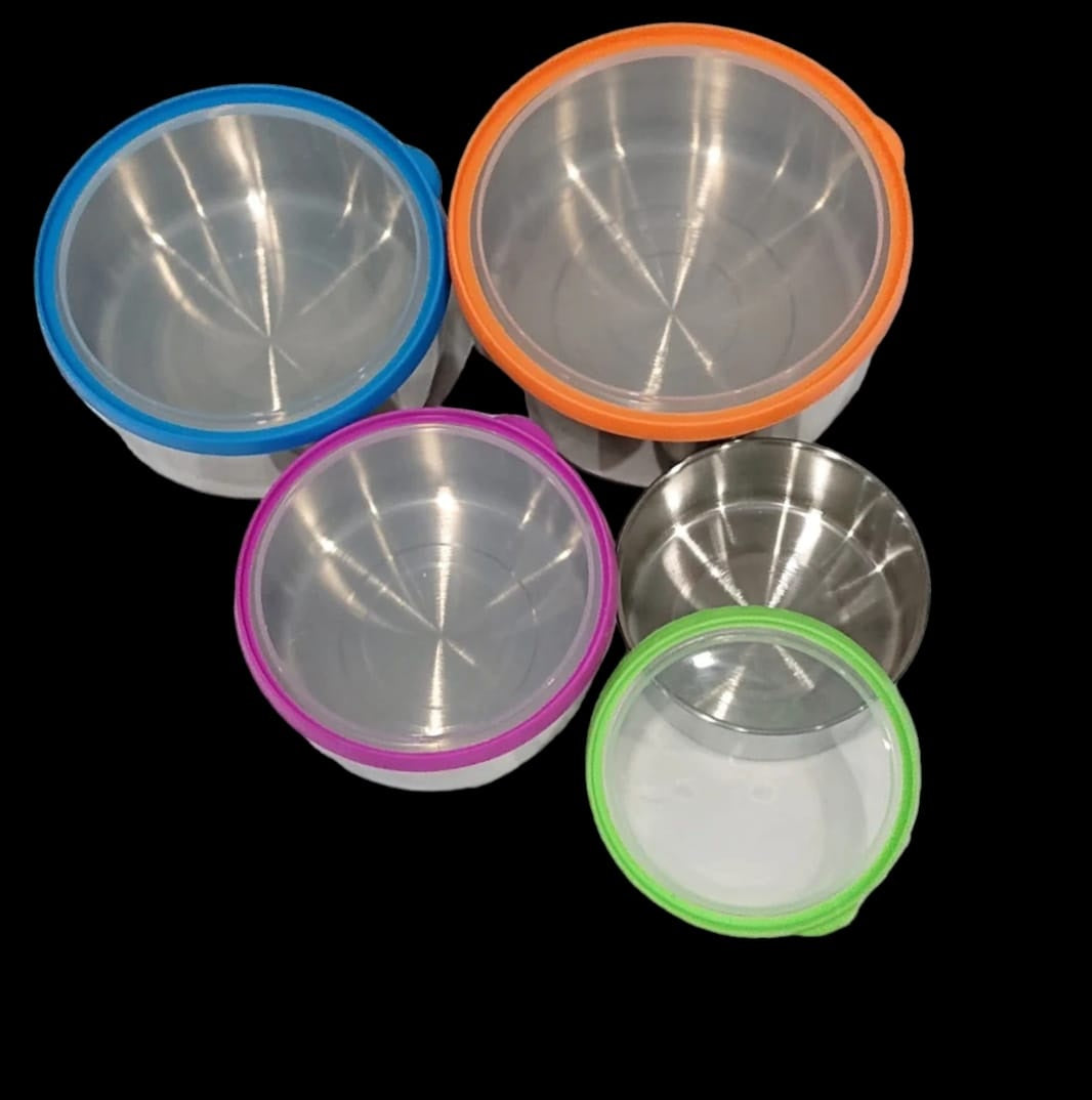 4 Pc Stainless Steel Bowl Set Lunch Box Tiffin Kitchen Food Container for School Office Kids