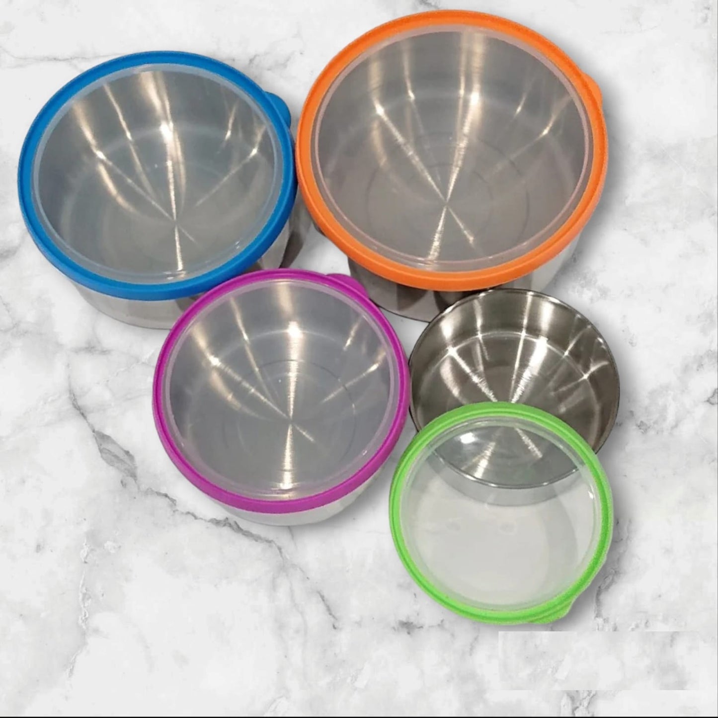 4 Pc Stainless Steel Bowl Set Lunch Box Tiffin Kitchen Food Container for School Office Kids