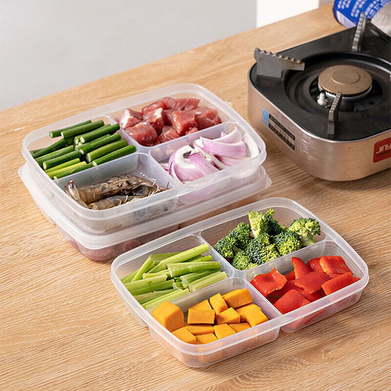 4 Grid Food Vegetable Fruit Storage Box with Lid