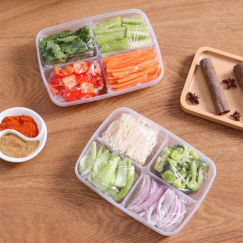 4 Grid Food Vegetable Fruit Storage Box with Lid