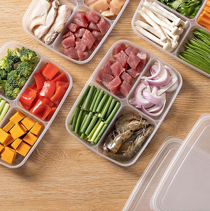 4 Grid Food Vegetable Fruit Storage Box with Lid
