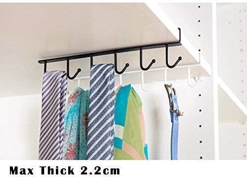 Under Cabinet Mug Holder Rack | Adhesive Coffee Cup Hooks | Drill-Free Metal Kitchen Organizer with 6 Hooks for Cups, Utensils, Belts & Scarves