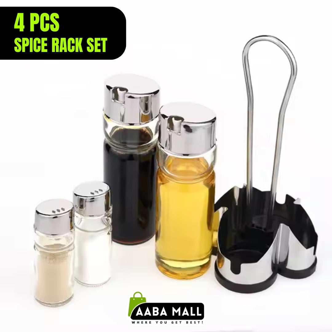 Stainless Steel Stand Glass Cruet Condiment Set