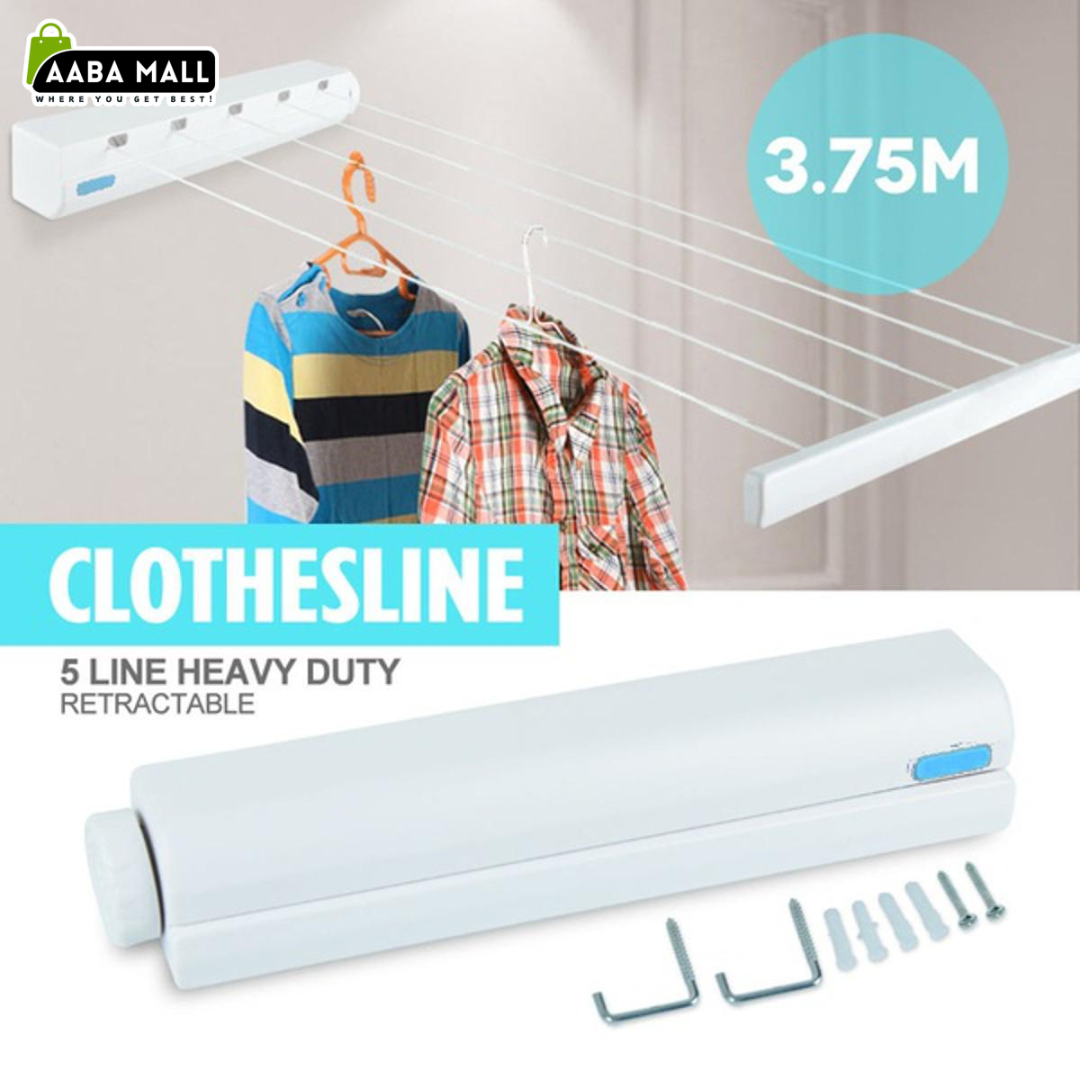 5-Line Retractable Clothesline Wall Mounted Laundry Washing
