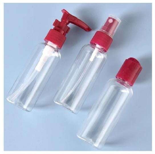 Set of 5 Travel Kit Bottle & Dispenser Set Makeup Shampoo Shower Gel Face Wash Skin Care Hand Cream Dispenser