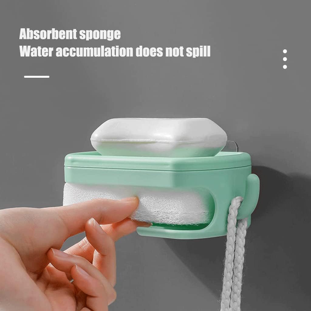 Dual-Use Soap Box | Wall-Mounted & Countertop Soap Dish | Plastic Soap Holder with Drain Tray & Sponge Storage for Home & Bathroom