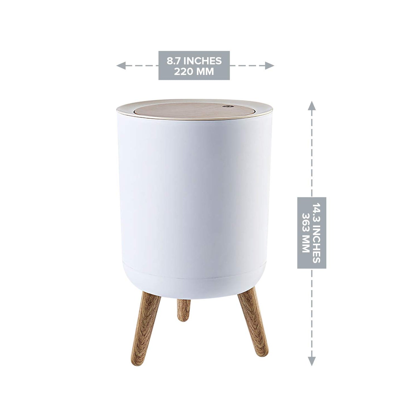 10L Round Plastic Trash Can with Lid | Compact Dust Bin with Pressure Lock Lid